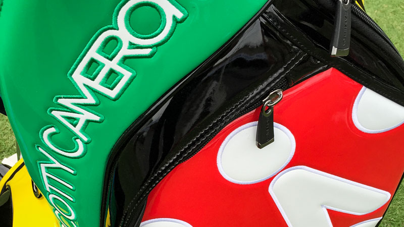 Our new staff bag on the practice greens of the worldwide professional golf tours.
