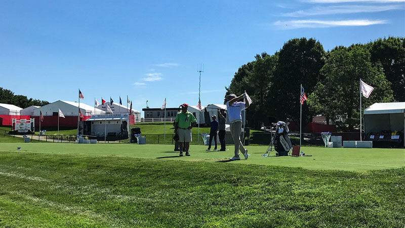 Jason Bohn working on the range at TPC Potomac at Avenel Farm.