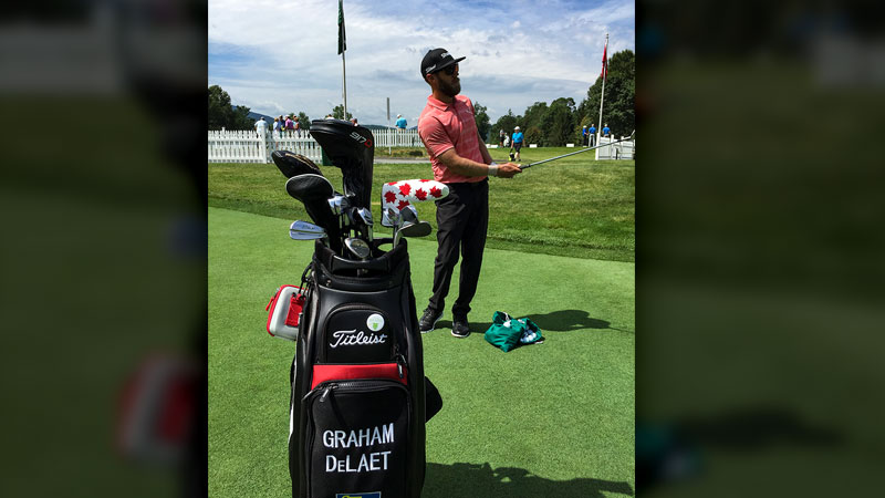 FPL player Graham DeLaet with his Maple Leaf headcover.