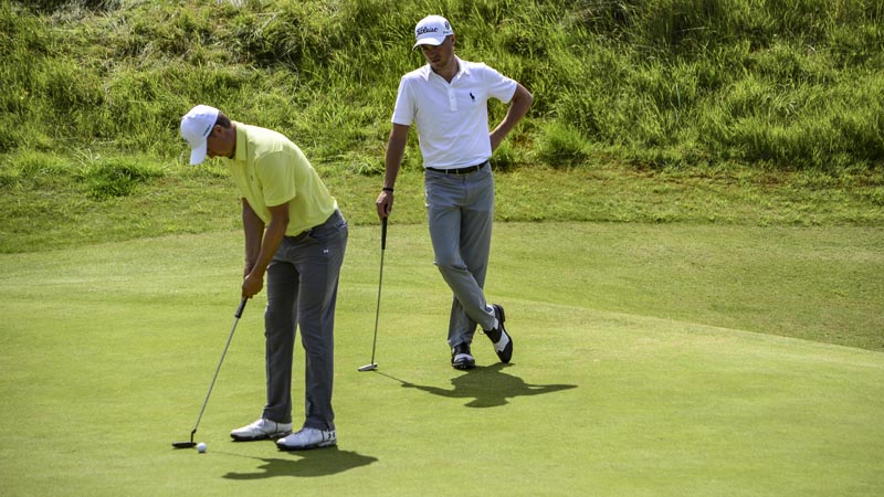 Spieth and Thomas working together during the practice round.
