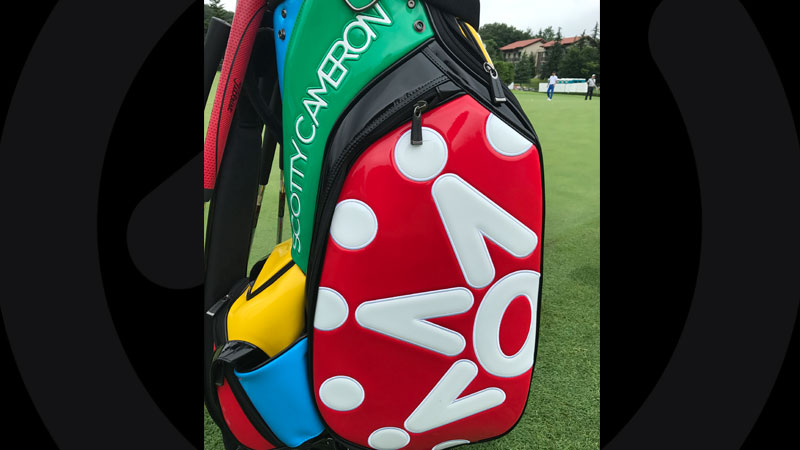 Our staff bag on the green for the Japan Golf Tour's Fukushima Open.