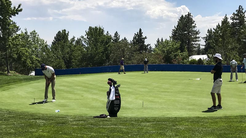 Titleist FPL player Cameron Tringale on the practice green.