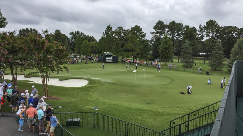 The practice green a Quail Hollow.