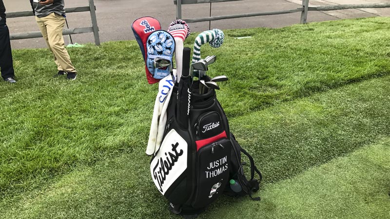 JT's gear. Note the Circle T Tar Heel headcover from the PGA Championship.
