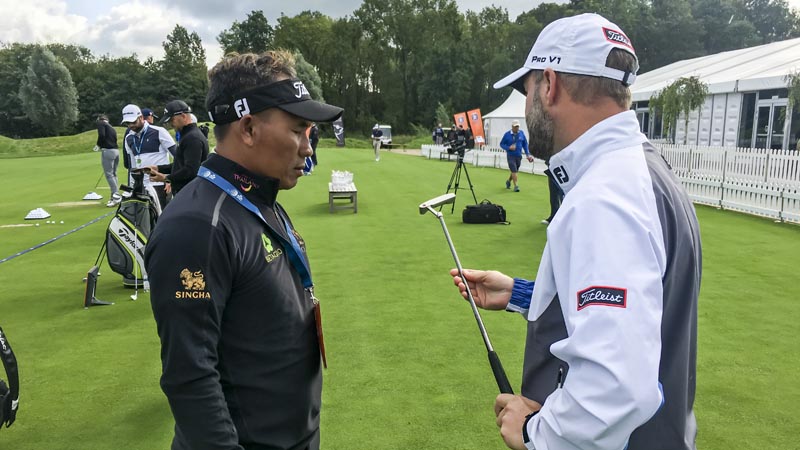 Our Tour rep, Henry, working with Thongchai Jaidee at this week's KLM Open on the European Tour.