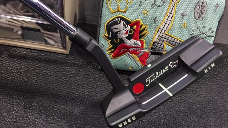 Newport 2 prototype flanked by this year's Circle T Made to Play Las Vegas headcover.