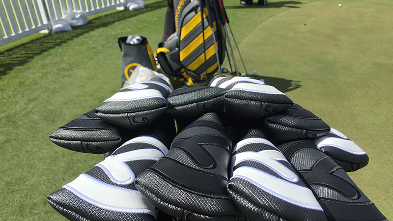Pop color Circle T headcovers with our new staff bag in Hawaii.