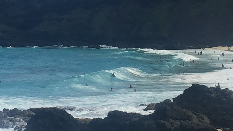 Body boarding at Sandy Beach, Oahu.
