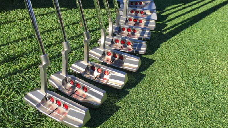 Our new 2018 Select Tour putter models on the practice green at the Farmers Insurance Open.