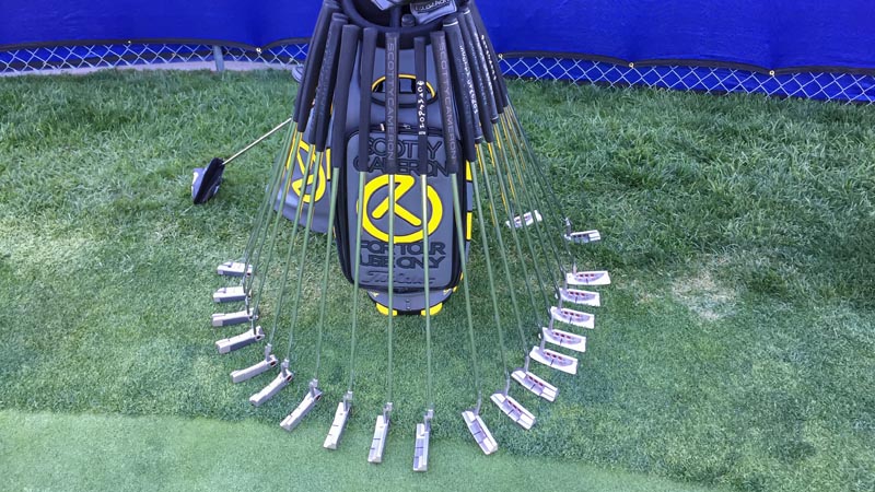 Our new Caution Stripe staff bag and Tour putters, ready to go.