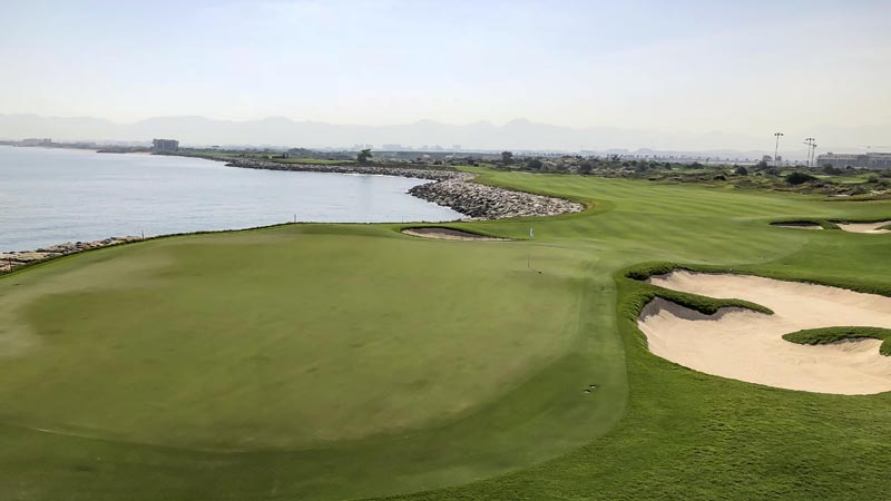 The 7,342-yard par-72 course is laid out in a links style befitting its coastal location.