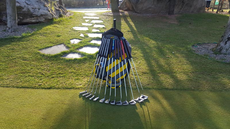 Our staff bag with fresh Scotty Cameron putters at the ready.