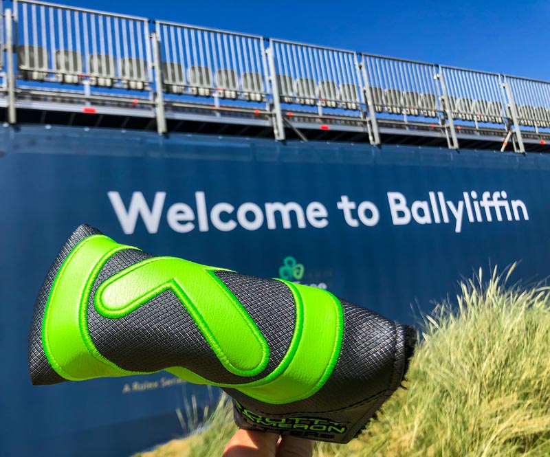 Industrial Circle T headcovers in Lime Green at the Irish Open are smiling.