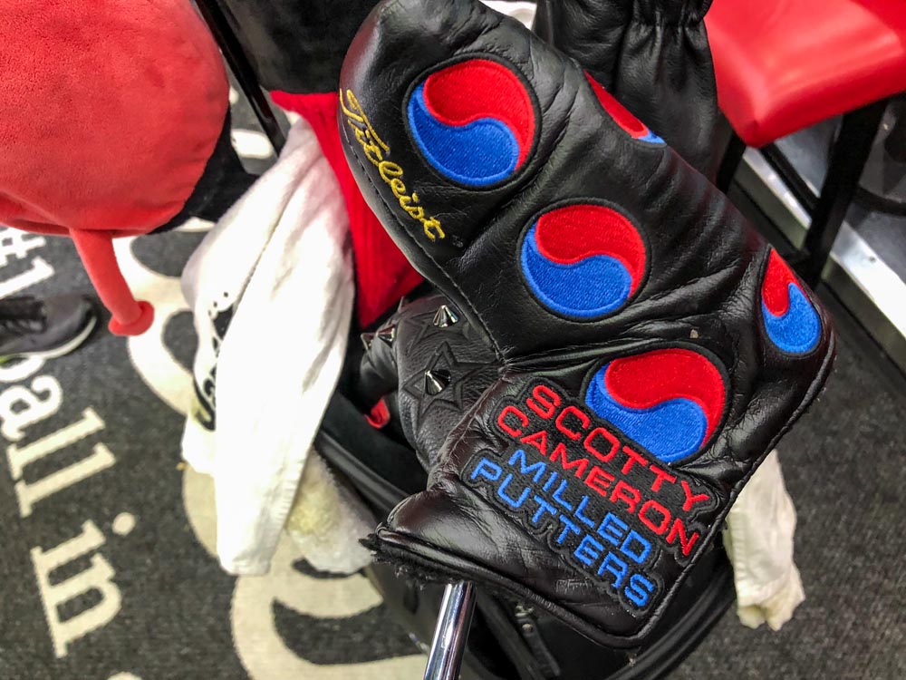 A custom headcover on display at The Northern Trust.