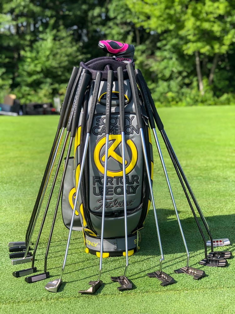Some of the Tour putters on display at the Dell Technologies Championship.