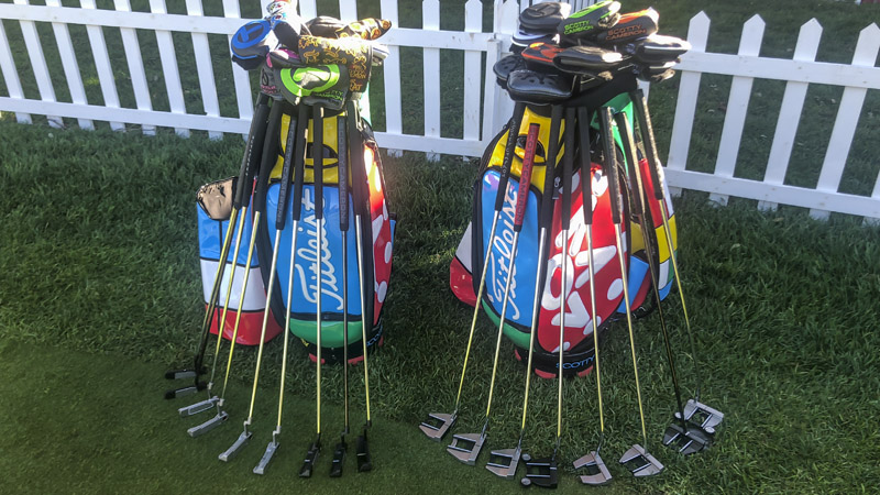 Our staff bags with Scotty Cameron Tour putters at the ready.