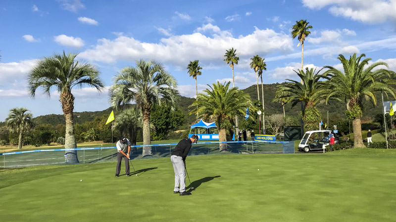 On the practice green at the Casio World Open on the Japan Golf Tour.