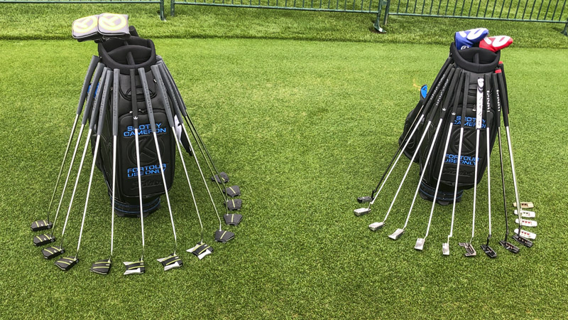 Our Tour staff bags with putters at the ready.