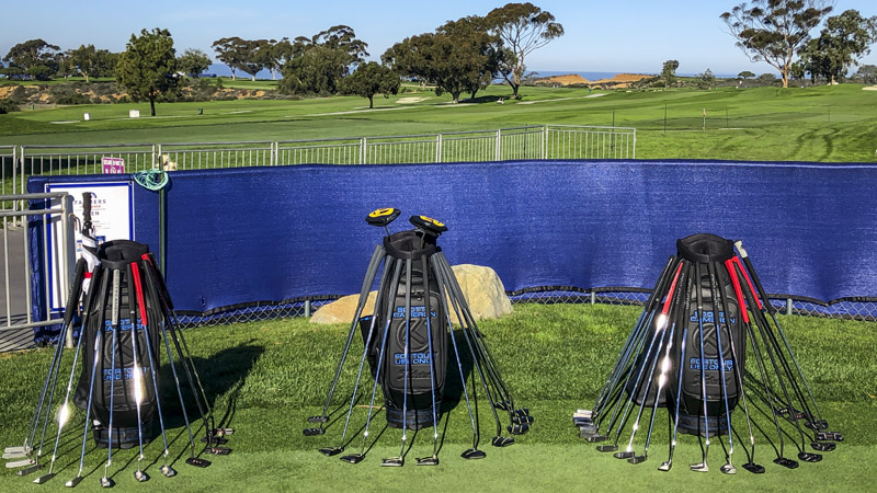 Our staff bags out and ready for players at the Farmers Insurance Open at Torrey Pines.