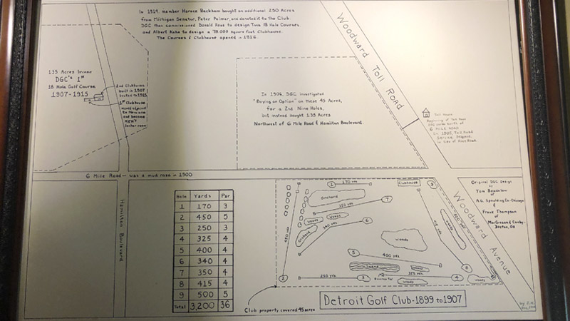 Vintage golf course map of the Detroit Golf Club.