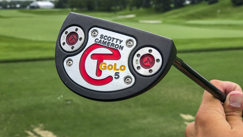 Sole shot of J.T. Poston's GOLO 5 Prototype Tour putter.