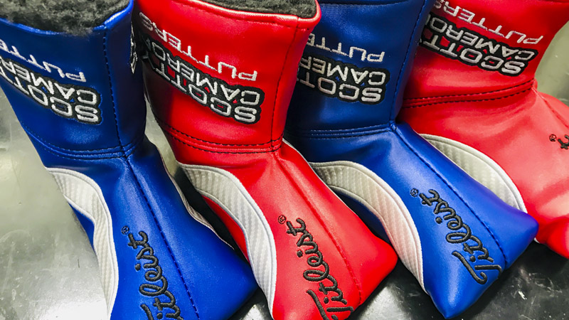 Blue and Red Carbon Rush Circle T headcovers