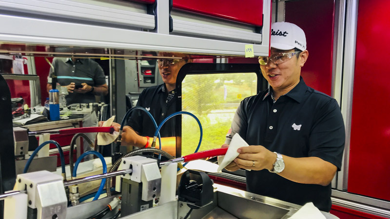 Eric on the TTSV setting up a Scotty putter with a new Pistolero grip.