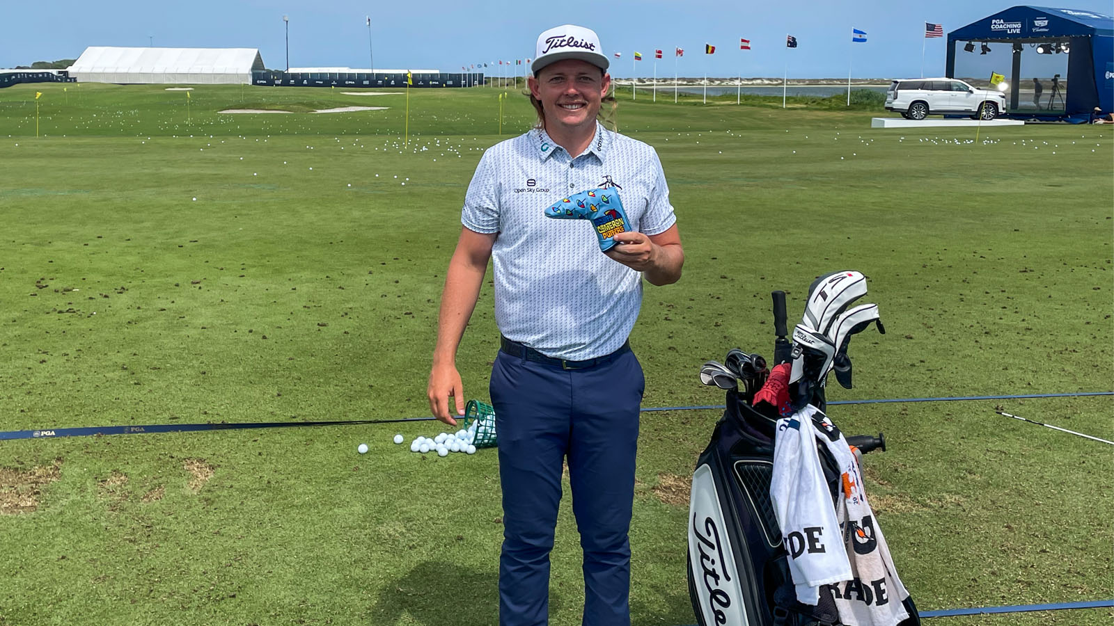 Cameron Smith on the range with the new Kiawah Island Classic Tour headcover