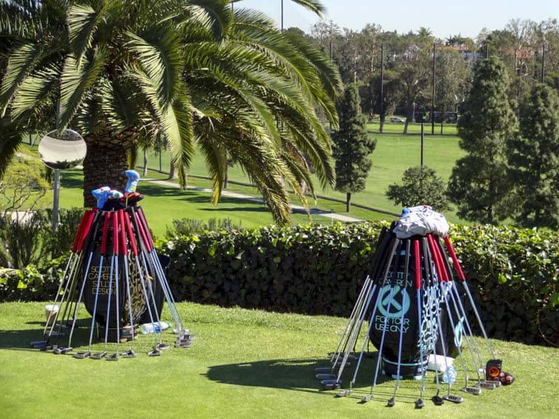 Our Scotty Cameron staff bag on the practice green at Riviera.