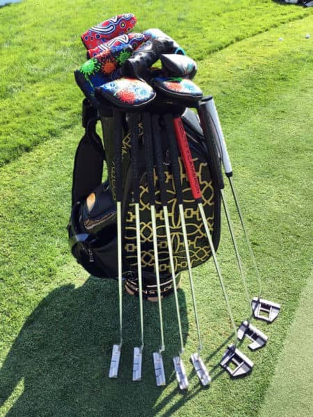 Our Scotty Cameron staff bag on the practice green.