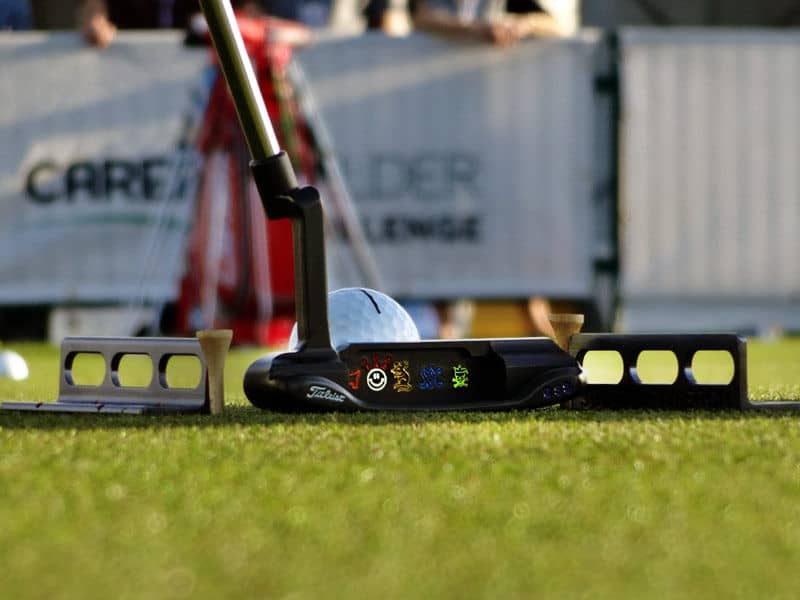 Titleist Brand Ambassador Cameron Tringale working with Scotty's Putting Path Tool.