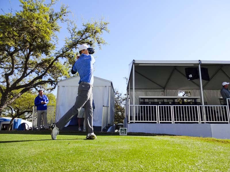 Jordan Spieth on the tee during his practice round.
