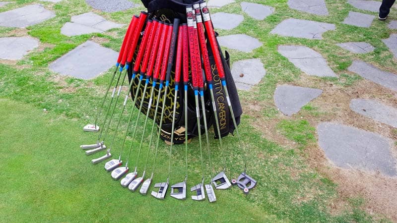 Our Scotty Cameron staff bag on the practice green.