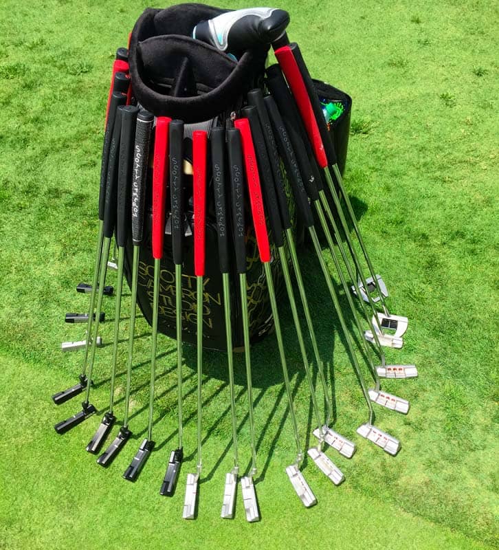 Our Scotty Cameron staff bag on the practice green at the Zurich Classic.