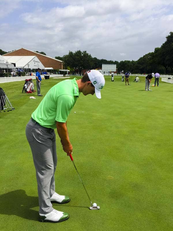 Blayne Barber on the practice putting green with a Tour Rat Concept 1.