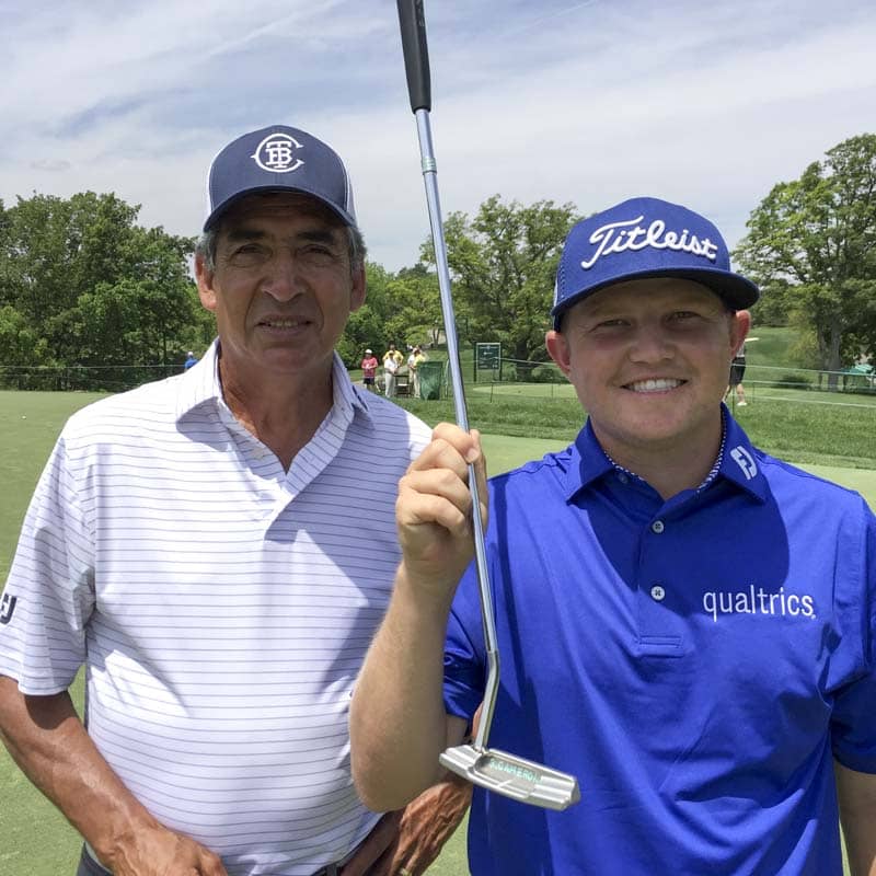 Zac Blair and legendary caddy Andy Martinez at the Memorial Tournament.