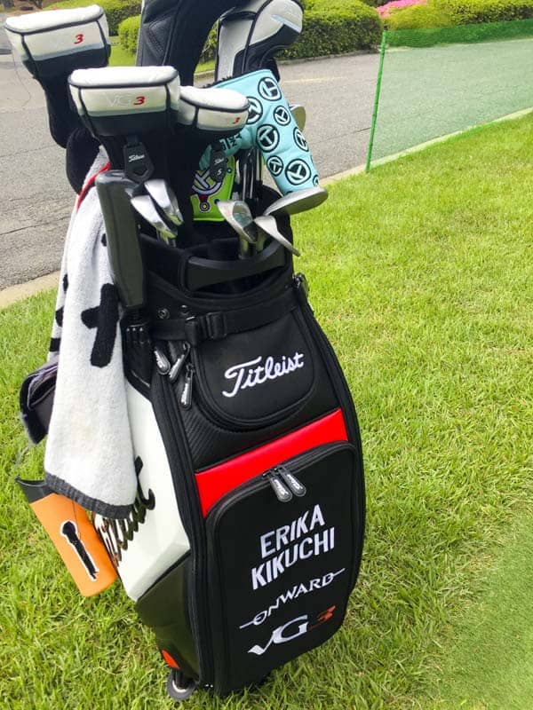 Titleist FPL player Erika Kikuchi's staff bag.