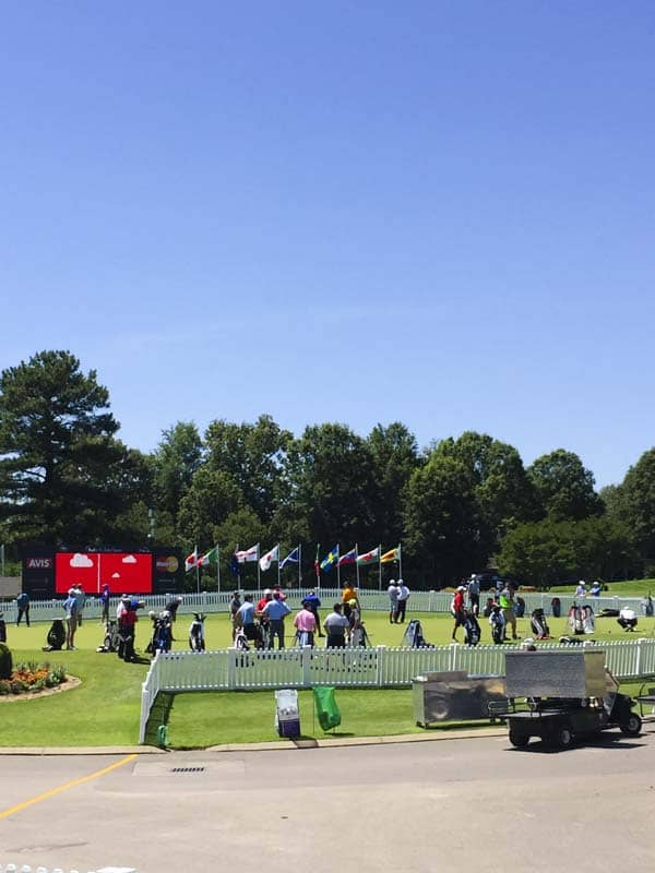 Players on the practice green at the FedEx St. Jude Classic.