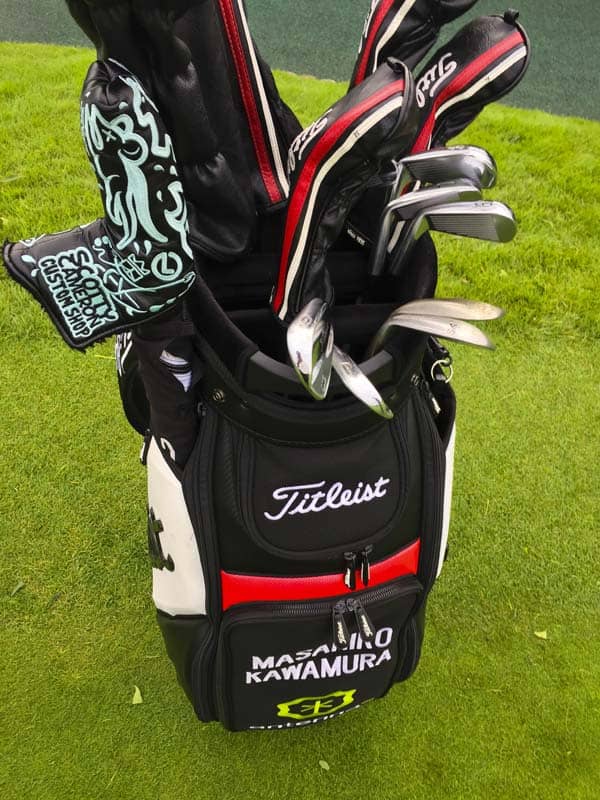 Masahiro Kawamura's fully stocked Titleist staff bag, including last year's Custom Shop Greatest Hits Limited Release headcover.