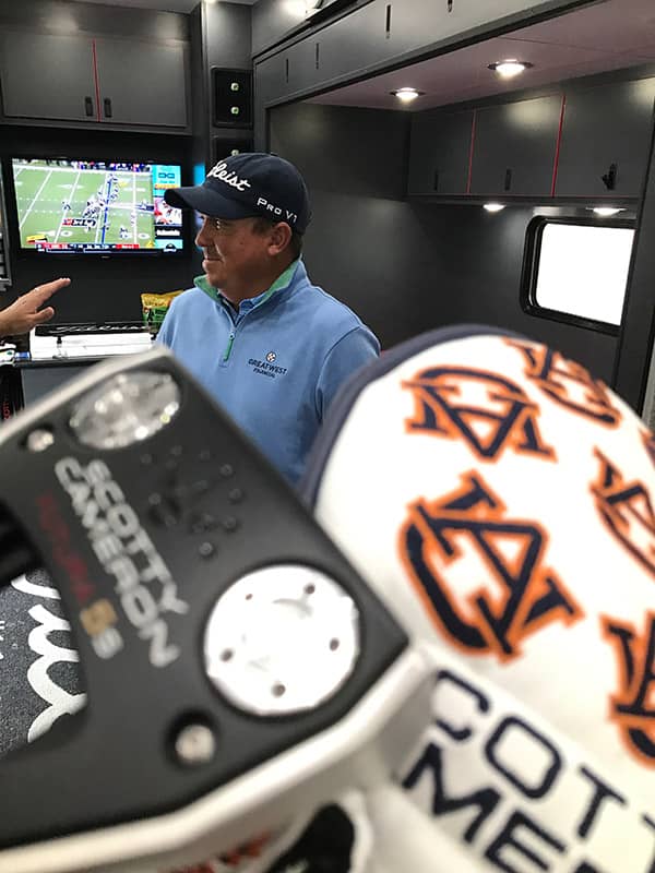 Jason Dufner in the Titleist Tour Support Vehicle.