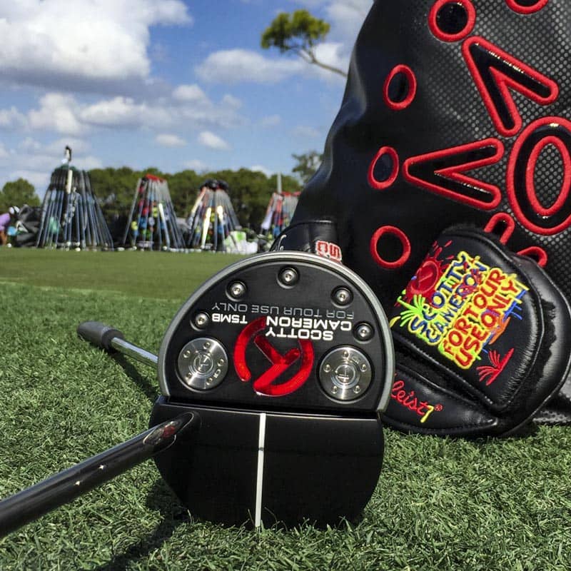 Our staff bag on the practice putting surface at the Valspar Championship.