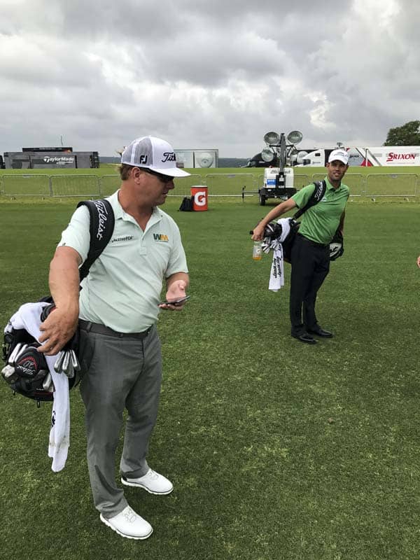 Defending champ, Charley Hoffman with Robert Streb during a practice round this week.
